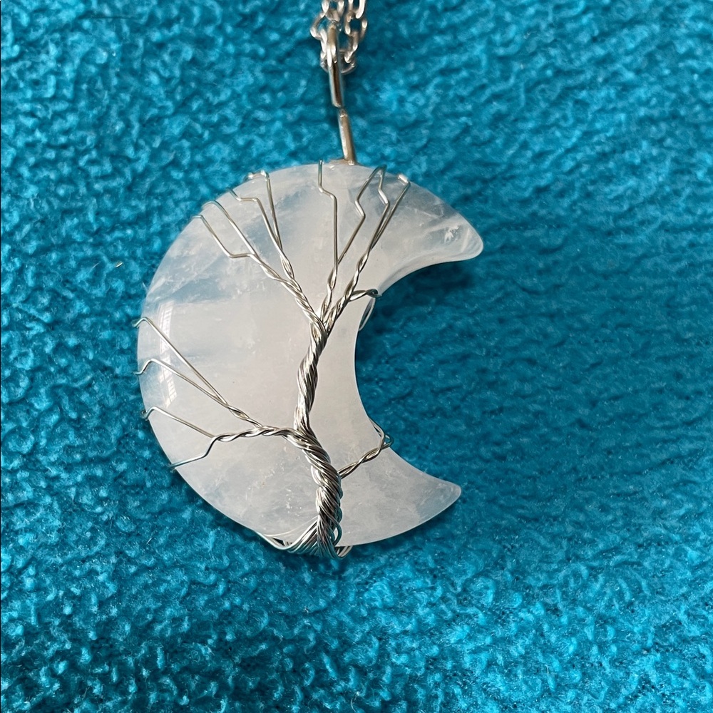 Silver Wire Wrapped Crescent Moon Pendant and Necklace NWT Hand Crafted